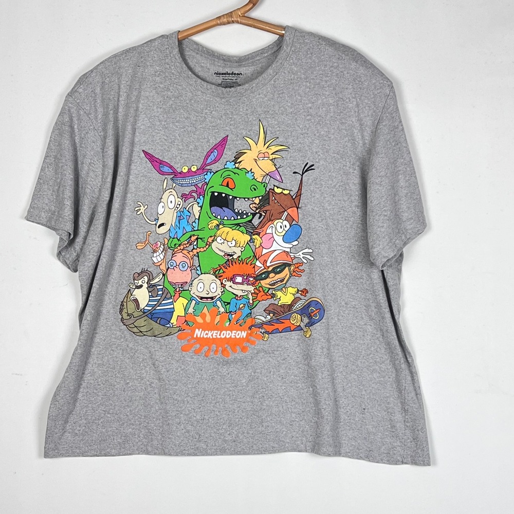 Nickelodeon Graphic T-Shirt Mens 3X Rugrats Reptar Nicktoons Gray 90s Cartoon